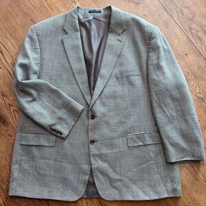 Vintage Chaps Ralph Lauren Silk/Linen/Lambs Wool Blend Houndstooth Blazer Sz 54R